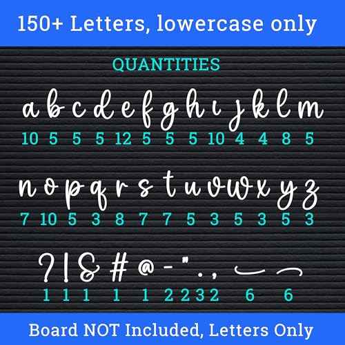 Cursive Letter Set for Felt Letterboards, 150+ Lowercase Script Letters, Pre-cut, Board NOT included