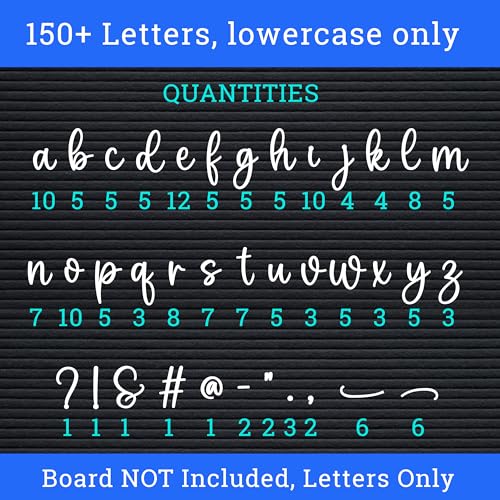Letterglyph Basic Lowercase Cursive Letter Set for Felt Letterboards, 150+ Pre-Cut Script Letters