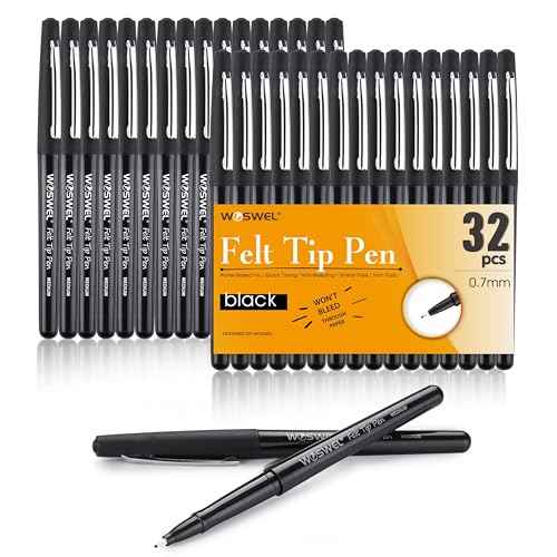 Black Felt Tip Pens, 32 Black Pens, 0.7mm Medium Point Felt Pens, Felt Tip Markers Pens for Journaling, Note Taking, Planner, Writing,Drawing.Perfect for Art Office and School Supplies