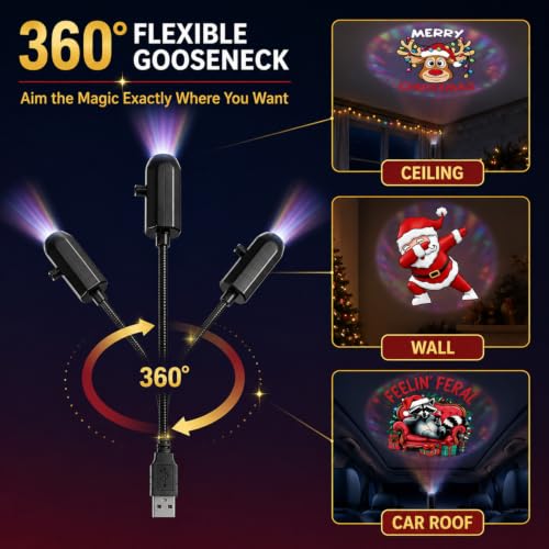 Christmas 10-Piece Upgraded 5D Plug & Play HD Projector with 6 Styles - Night Light for Bedroom, Car Interior, Gaming Room
