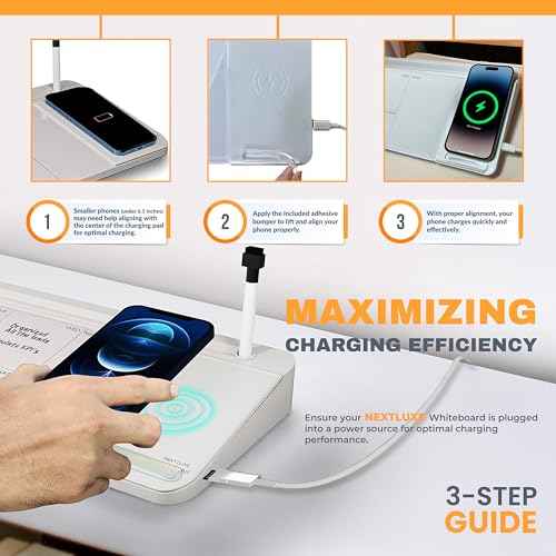 NEXTLUXE Glass Desk Whiteboard with Wireless Charger - Desktop Whiteboard with Storage, Weekly Planner, Dry Erase Pad, Organizer Drawer for Home, School, Office Gadgets ? White