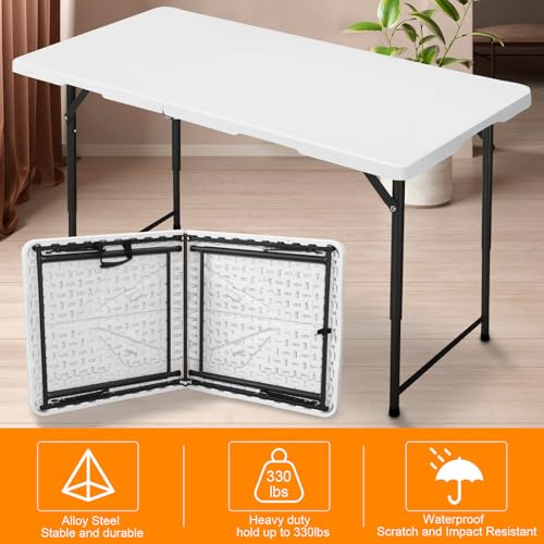FROASISPRO 4ft Folding Portable Height-Adjustable Utility Table - White