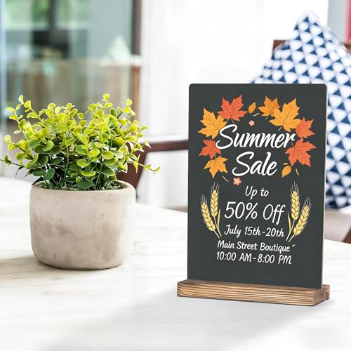 3 Pack Desktop Chalkboard Signs with Wooden Base 7.9x5.1 inches - Message & Menu Boards for Shop Wedding Kitchen Home Parties
