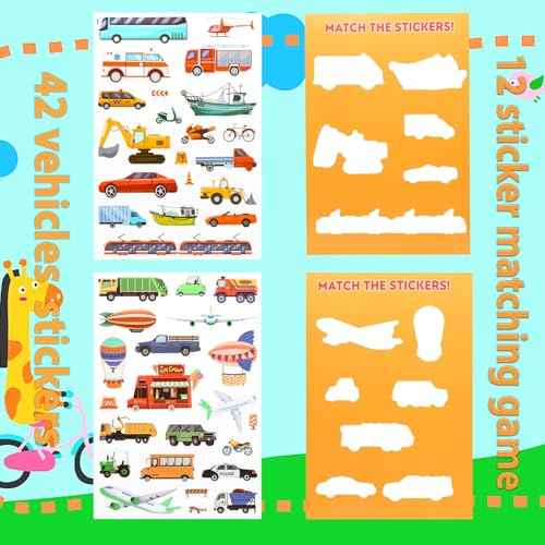Jelly Sticker Books for Toddlers 2-4 Years, Reusable Sticker Book for Kids 1-3, Toddler Travel Essentials Vehicles Stickers for Kids Toddler Plane Activities (Vehicles)