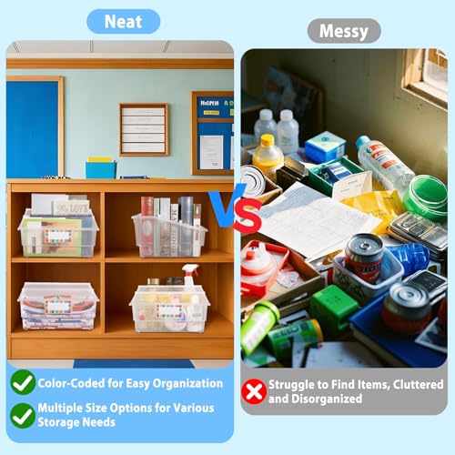 Gisgfim Clear 6 Pack Classroom Book Bins with Dividers & Labels - Large Plastic Organizer for Library & Storage