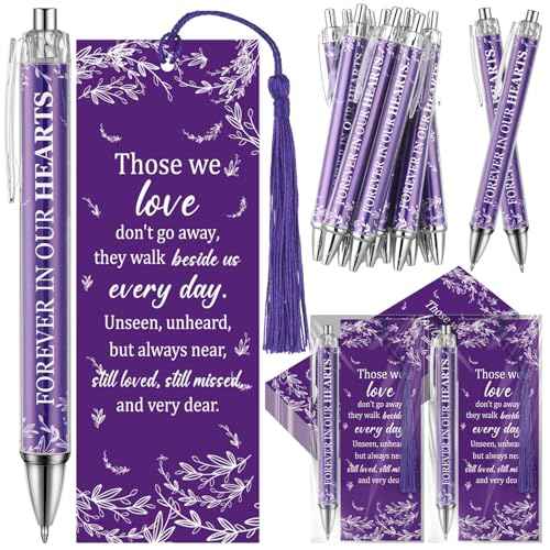 60 Set Memorial Funeral Favors for Guests Funeral Favors for a Memorial Service Ballpoint Pens and Poem Prayer Bookmarks Celebration of Life Condolence Bereavement Gift(Purple White)