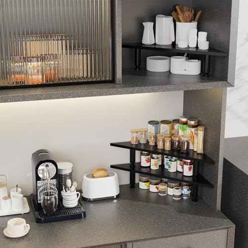 2 Pack White Corner Monitor Stand, Triangle/Square Adjustable Height Riser, 27-inch Universal Desktop Shelf for Computer, Laptop, PC, iMac, Printer (Black)