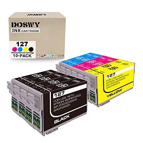 10 Packs T127 Remanufacture Ink Cartridge Replacement for Epson 127 T127 use for Workforce 545 845 645 WF-3540 WF-3520 WF-7010 WF-7510 WF-7520 NX530 NX625 (4 Black 2 Cyan 2 Magenta 2 Yellow)