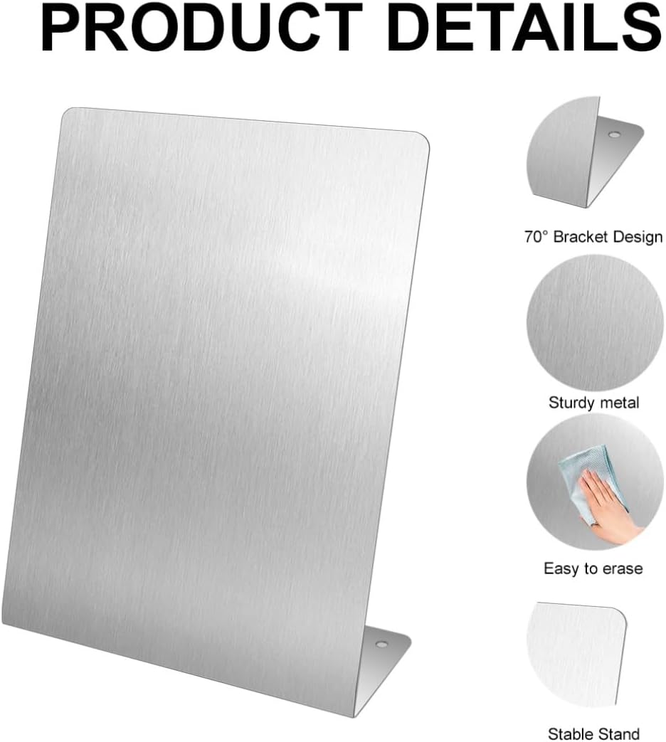 Skiennix Magnetic Bulletin Board - 2 Pcs Metal Tabletop Memo Board with Stainless Steel Stand | 10.4 x 6 in