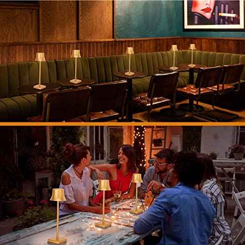 LED Desk Lamp Cordless Table Light, Rechargeable Battery Powered 3 Levels Brightness Dimmable for Outdoor Modern Restaurant Dining Bedroom Study Portable Lights Set of 2 Pack Gold