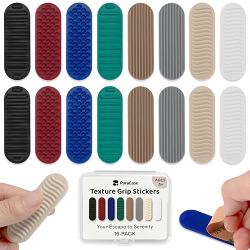 Textured Sensory Stickers for Adults ? 16PC Adhesive Calm Strips for Anxiety & Stress Relief ? Quiet Fidget Toys for Work, Office, Travel & Desk Use