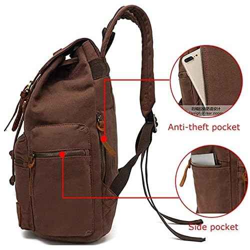 koolehaoda Vintage Canvas Backpack Rucksack Unisex Casual Backpack for 12-17" Laptop Backpack Travel Camping Hiking Bag (L-Coffee)
