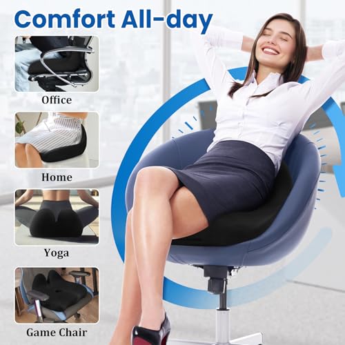 CushZone Large Black Ergonomic Seat Cushion for Sciatica & Office Chair Support