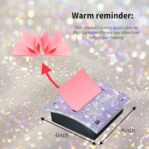 Rhinestone Self Sticky Note Holder Post it Note Dispenser Pop-Up Sticky Notes Dispenser 3 x 3 inch Post it Dispenser for Office Desk Accessories(Purple)