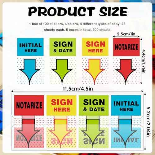 500pcs Sign Here Stickers & Tabs ? Initial Here, Sign & Date, Notarize Flags ? Sticky Post-It Flags for Documents, Book Annotation, Office Filing, Notary Supplies