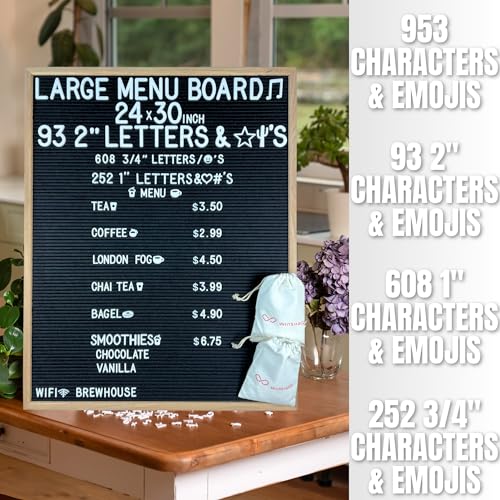 Winsharp Oak Frame Large Felt Letter Board 24x30 Inch with White Letters for Business & Decor - Changeable Signage