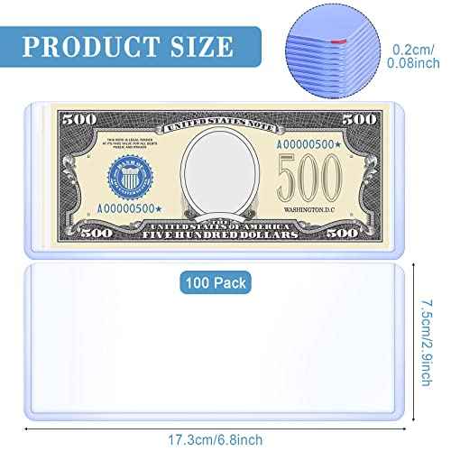 Sepamoon 100 Pieces Dollar Bill Sleeves, 6.9 x 2.95 Inch Hard Plastic Clear Currency Sleeves Waterproof Currency Holder Dollar Bills Display Protector Organizer Case Supplies for Collectors