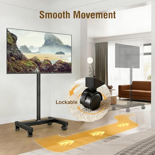 AX WABER 19-50 inch Mobile TV Floor Stand with Tilt, Adjustable Height 37-46.5 in, VESA 75x75-200x200, Holds up to 55 lb AX1007TBM