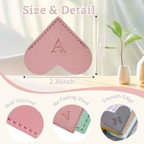 MOTEERLLU Personalized Leather Heart Bookmark with Initial, Cute Letters Custom Corner Book Mark for Reading Women, Teacher, Student, Book Lovers Gifts & Accessories(Pink, A)