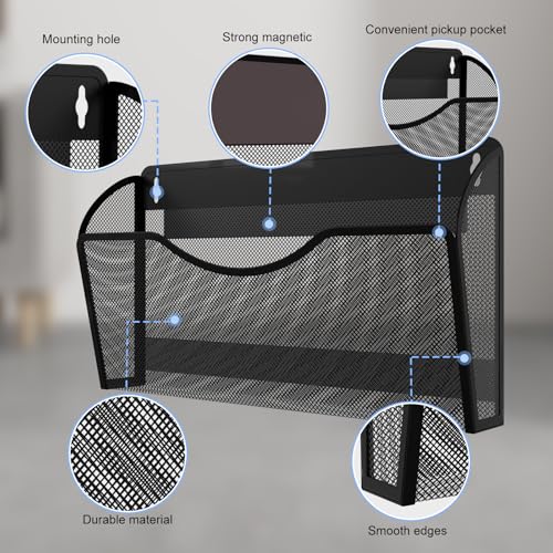 Black Magnetic File Holder 1 Pocket Organizer for Office & Kitchen - No Drilling