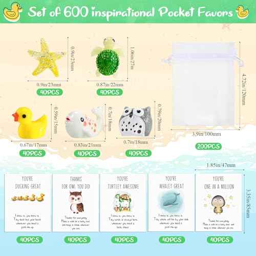 Fumete 200 Set Christmas Employee Appreciation Gift Bulk for Coworkers Thank You Staff Funny Rad Tech Week Nurse Gift Animal Pun Inspirational Note Cards Resin Duck Stars Whales Turtles Owls