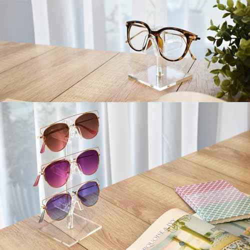 MOOCA 5 Pcs Premium Acrylic Glasses Stand, Eyewear Display, Sunglasses Organizer, Eyewear Holders, Sunglass Rack, with 5 Different Heights, Showcasing Up to 15 Pairs