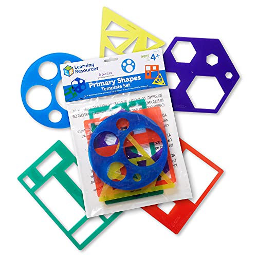 Primary Shapes Template Set for Kids - 5 Transparent Tracing Stencils for Geometry Learning