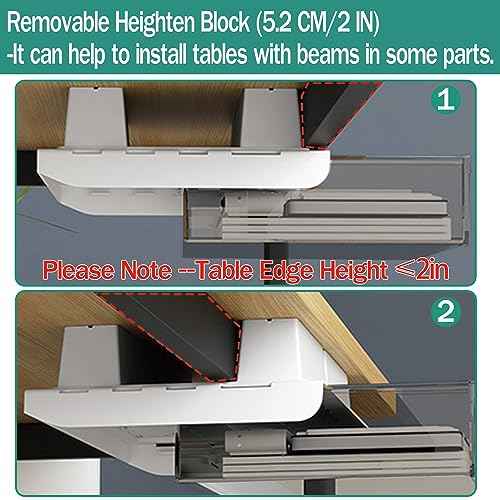 2 Pack Upgrade Under Desk Drawer for Table with Lip,Office Attachable Plastic Desktop Accessories & Workspace Organizers,Hidden Under Table Desk Storage Organizer Pencil Tray Drawer Slide Out