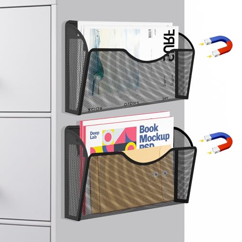 LQPAFZ 2-Pack Magnetic File Holders Black - Office & Refrigerator Organizer