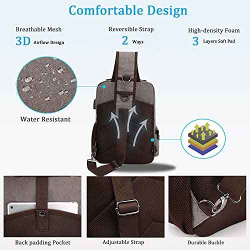 BASICPOWER Laptop Sling Bag for Men Women, Sling Backpack Crossbody Bag Fits 14 inch Computer with USB Port Anti-theft