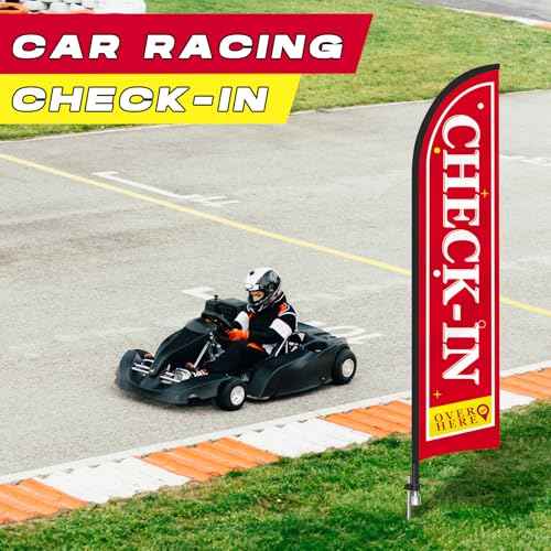 Check in Sign Feather Flag pole kit 15 ft Tall Race Marathon Banner with Pole and Ground Stake for Marathons Special Events Outside Business Promotion