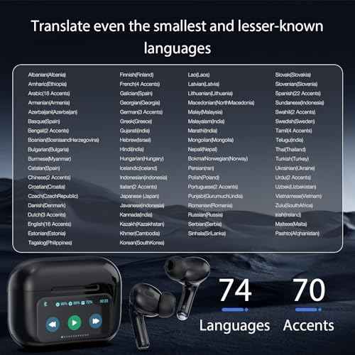 Ai Translation Earbuds Real Time 144 Languages & Accents Translator Earbuds with 8-Language Offline Translator Device Two Way, Auriculares de traducci?n for Language Learning Travel Business White
