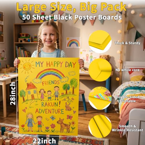 Yellow Poster Board 22x28 inches - Heavyweight 250 GSM Bulk Pack of 50 Sheets