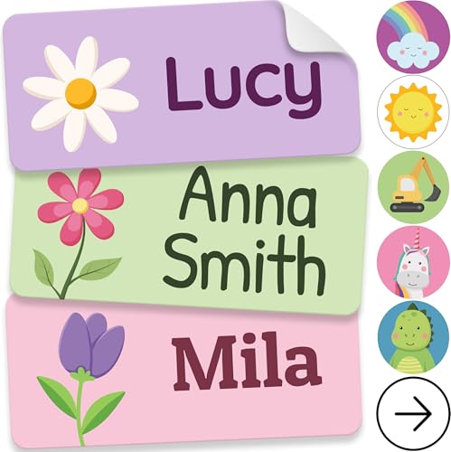 Personalized Flower Name Labels for Kids 70 Waterproof Stickers - MELU Kids