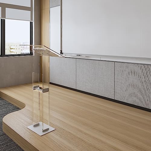 Acrylic Podium with Storage Shelf - 23.6 x 15.7 x 46.1 in, Clear Desk Lectern