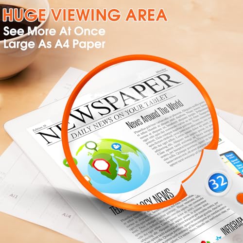 Large Magnifying Glass with Light, Magnifier 10X 20X 45X Handheld Illuminated Lighted Magnifier with 3 LED Lights 1UV Light Storage Bag Clean Cloth for Seniors Reading Inspection (Orange)