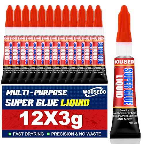 12 X 3g Super Glue Liquid, Clear Strong Adhesive,Fast Drying Cyanoacrylate Glue for Wood, Rubber, Leather, Plastic, Metal, DIY Crafts and More
