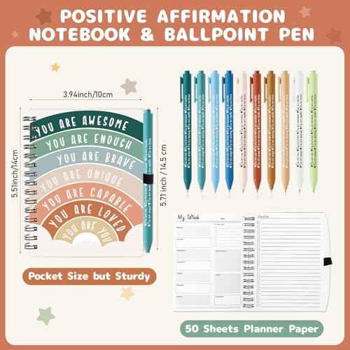 Thenshop 60 Pcs Bulk Mental Health Awareness Gifts Self Care Items Bulk Positive Affirmation Journals Inspirational Spiral Notebooks & Pens for Boss Employee Staff Coworker Student Teacher (Rainbow)