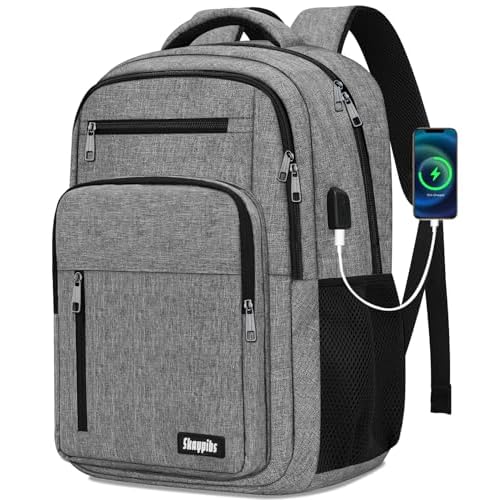 Backpack for Women Men, School Backpack for Boys Girls Teens, 17.3 Inch Laptop Backpack with USB Port, College Middle High School Bookbag, Water Resistent Business Mochila para hombre, Grey