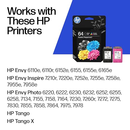 HP 64 Ink Cartridges Black & Tri-Color Combo Pack for Envy Inspire & Tango Series - Includes Black + CMY