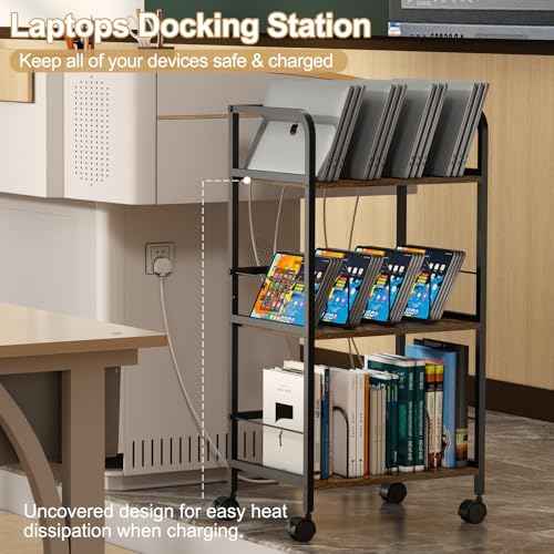 Rolling Book Cart with Removable Dividers, 3-Tier File Cart with Wheels, Utility Storage Rack for Office, Home, Classroom, Art Supply Organizer, Binder and Laptop Shelf Rack