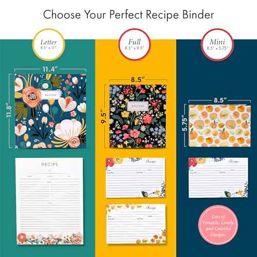 Jot & Mark 8.5" x 11" Sturdy 3 Ring Recipe Binder with Spill-Proof Clear Binder Sleeves Sheet Protector, 30 Dual-Sided Recipe Card Pages for Written & Printed Recipes, Tabbed Dividers, Peach Dream