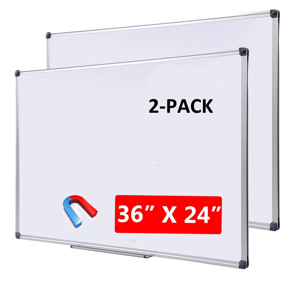 DexBoard 2 Pack 48 x 36 Large Magnetic Dry Erase Board with Removable Marker Tray| Commercial Quality Wall-Mounted Aluminum Message Presentation White Board for Home Office Classroom