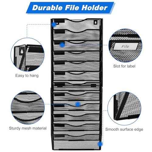 Wall File Holder, 12 Pockets Hanging File Folder, Paper Organizer Storage, Document Rack, Mail Holder, Magazine Rack, Wall Organizer for Office, Black