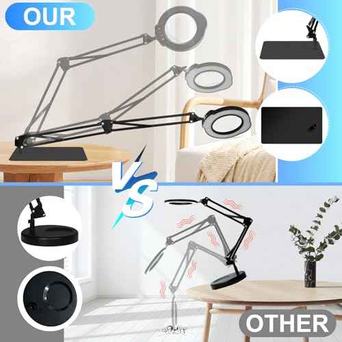 2-in-1 Desk Lamp & Clamp Light, 10X Magnifying Glass with Light and Stand, 5 Color Modes 10 Brightness Dimmable LED Desk Lamp,14.5inch Adjustable Swing Arm for Reading Crafts Painting Close (Black)