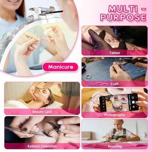 Half Moon Light for Nail Desk, Foldable 29" Nail Light for Desk, 180¡Æ Ultra-Bright Nail Tech Desk Lamp, Portable Half Moon Lamp with Phone Holder & Organizer Bag - Iridescent Diamond