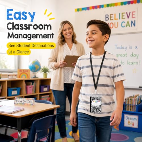 Classroom Hall Pass Set with Waterproof PVC Lanyards & Customizable Cards — 14 Durable School Passes