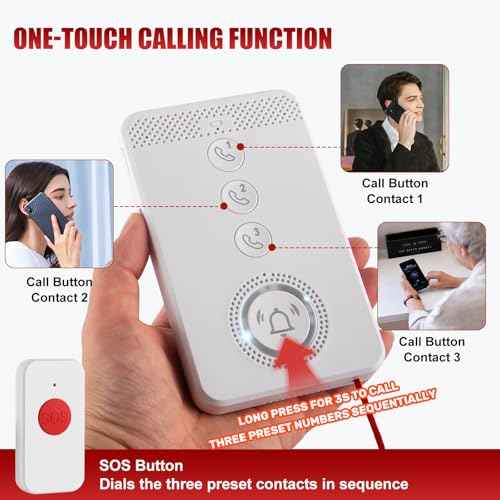 Wireless Caregiver Pager with Voice Call Function (Need SIM Card), Medical Alert System for Seniors, Two-Way Calling & Voice Recognition and Emergency Pull Cord for Elderly/Patient/Disabled Monitoring
