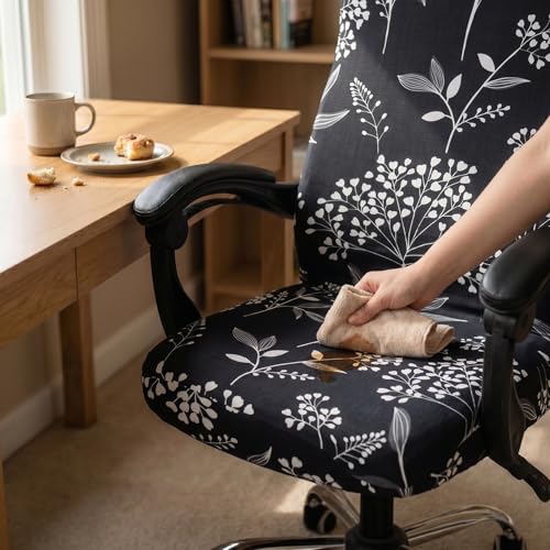 WOMACO Floral Print Office Chair Cover, Black Tree Large - Stretch Slipcover