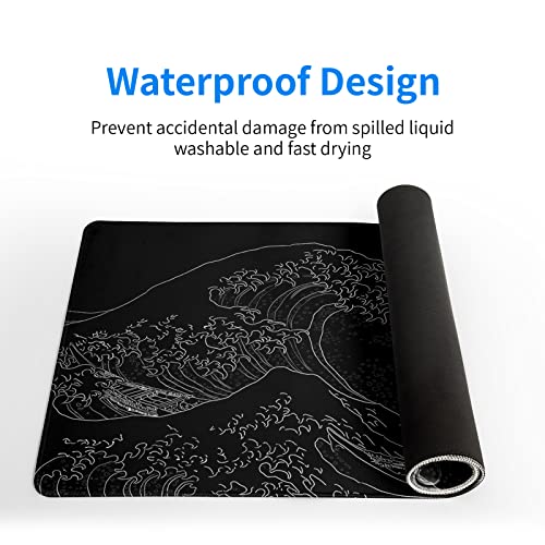 Brecoy Japanese Sea Wave Large Mouse Pad Black Wave of Kanagawa Extended Desk Mat Gaming & Office